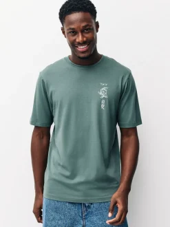 Navy/Ecru White/Teal Regular Fit Graphic Print T-Shirts 3 Pack