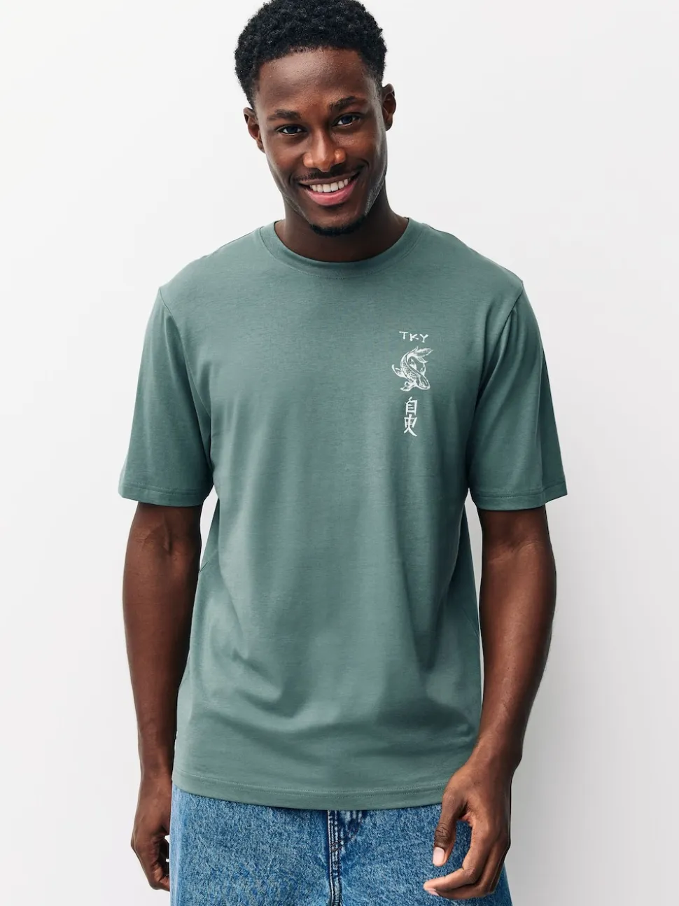 Navy/Ecru White/Teal Regular Fit Graphic Print T-Shirts 3 Pack