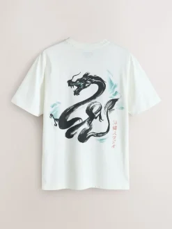 Navy/Ecru White/Teal Regular Fit Graphic Print T-Shirts 3 Pack