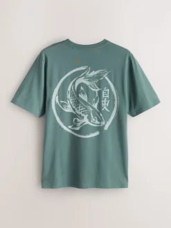Navy/Ecru White/Teal Regular Fit Graphic Print T-Shirts 3 Pack