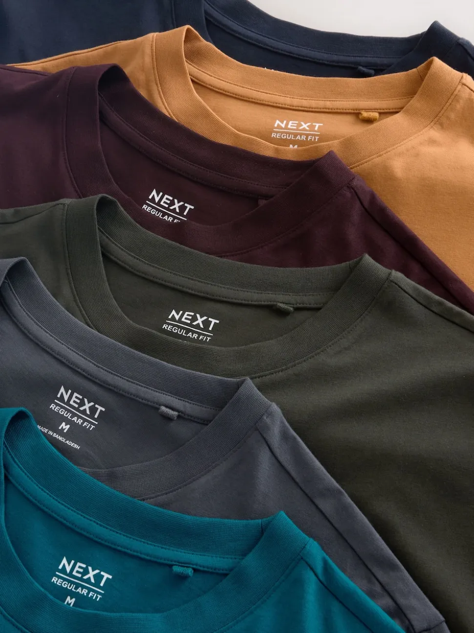 Navy/Green/Burgundy Red/Yellow/Slate/Blue Regular Fit Essential Cotton T-Shirts 6 Pack