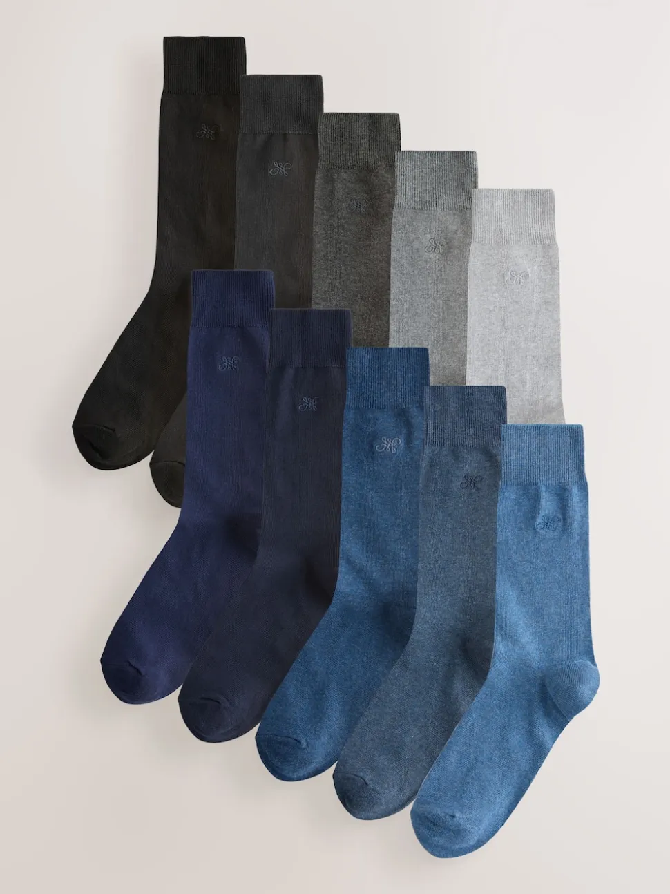 Navy/Grey Marl Embroidered Lasting Fresh Socks 10 Pack