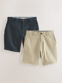 Navy/Stone Slim Fit Stretch Chino Shorts 2 Pack