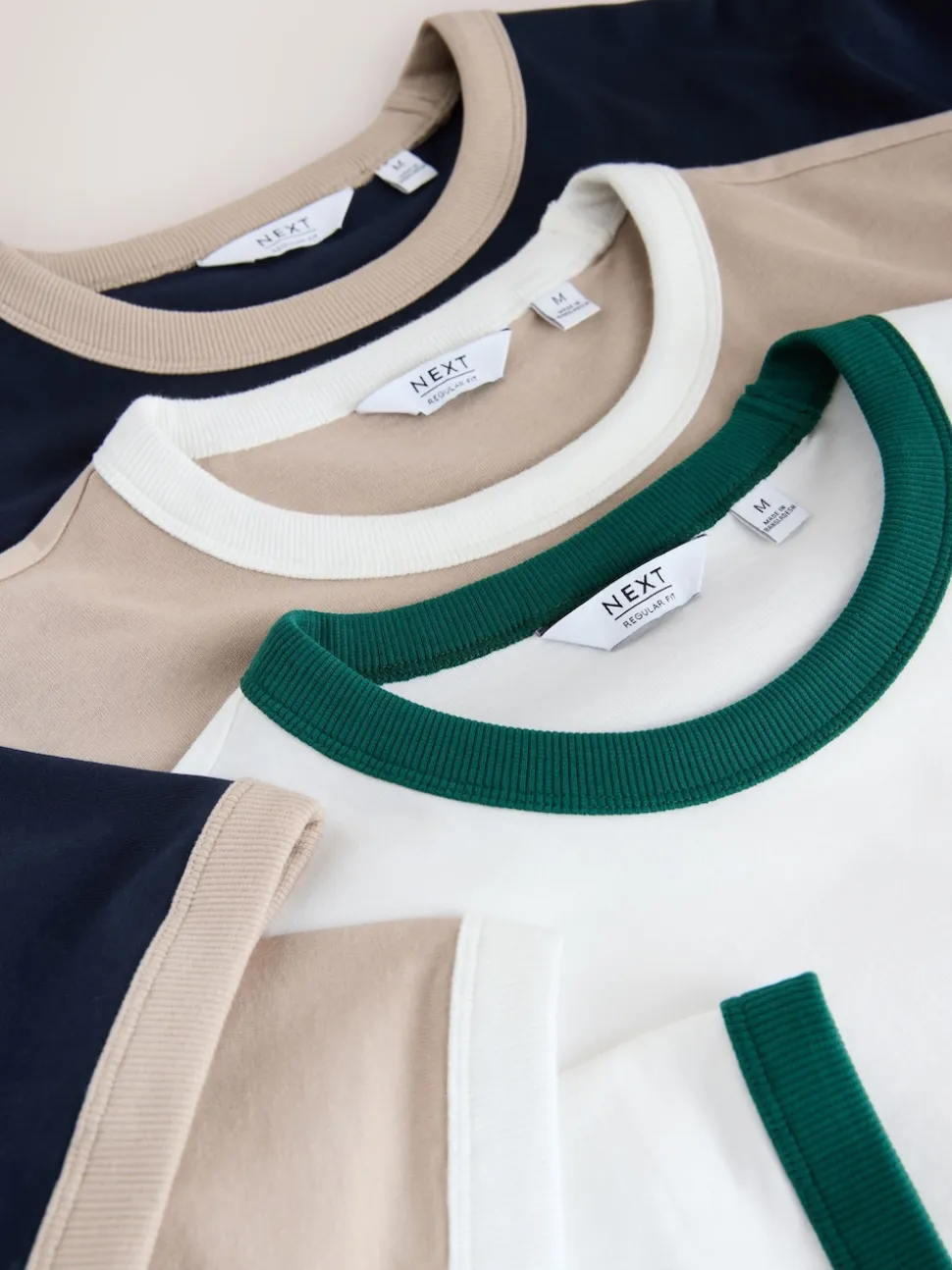 Navy/White/Neutral Stone 3 Pack Slim Fit Ringer T-Shirt
