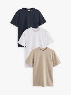 Navy/White/Stone Regular Fit Heavyweight T-Shirts 3 Pack