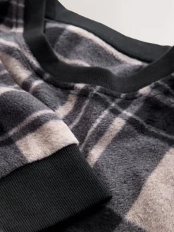 Neutral/ Black Thermal Fleece Check Long Sleeve Cuffed Pjyamas Set