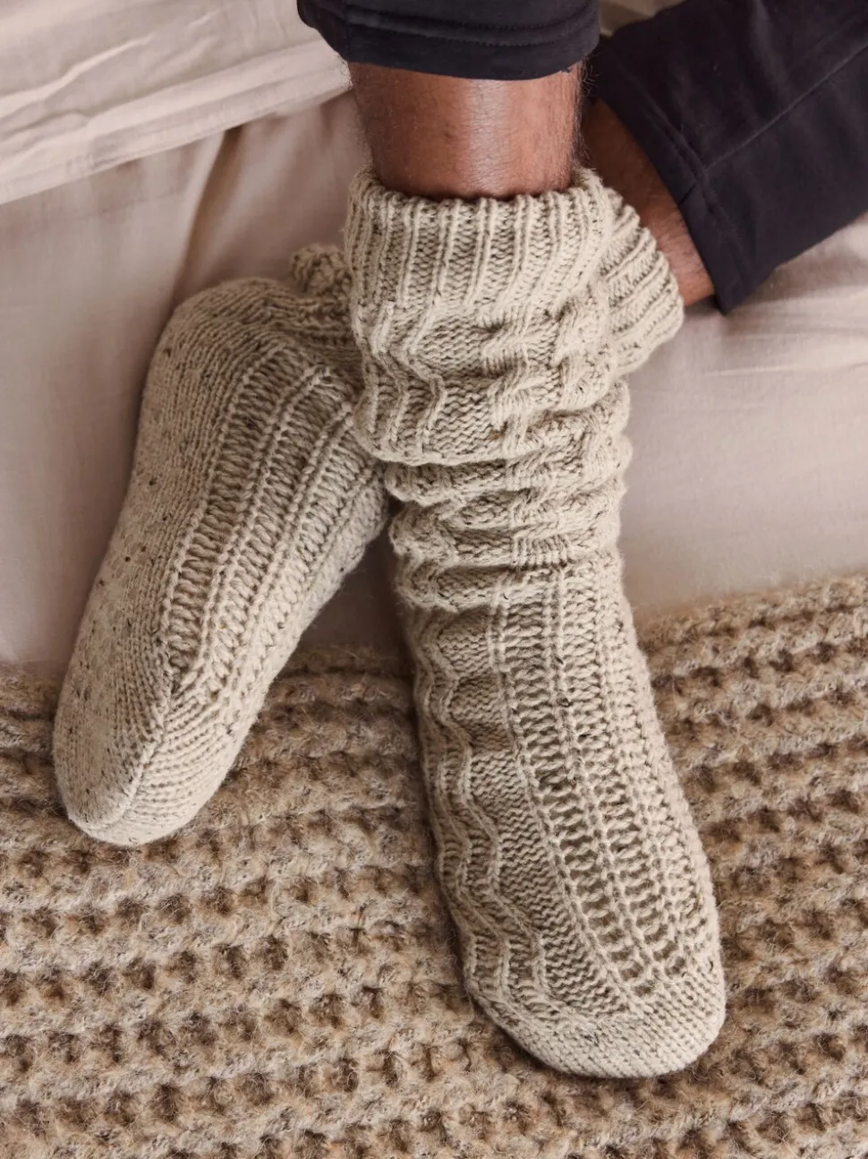 Neutral Borg Lined Neppy Cable Slipper Socks 1 Pack