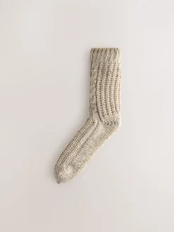Neutral Borg Lined Neppy Cable Slipper Socks 1 Pack