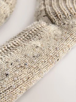Neutral Borg Lined Neppy Cable Slipper Socks 1 Pack