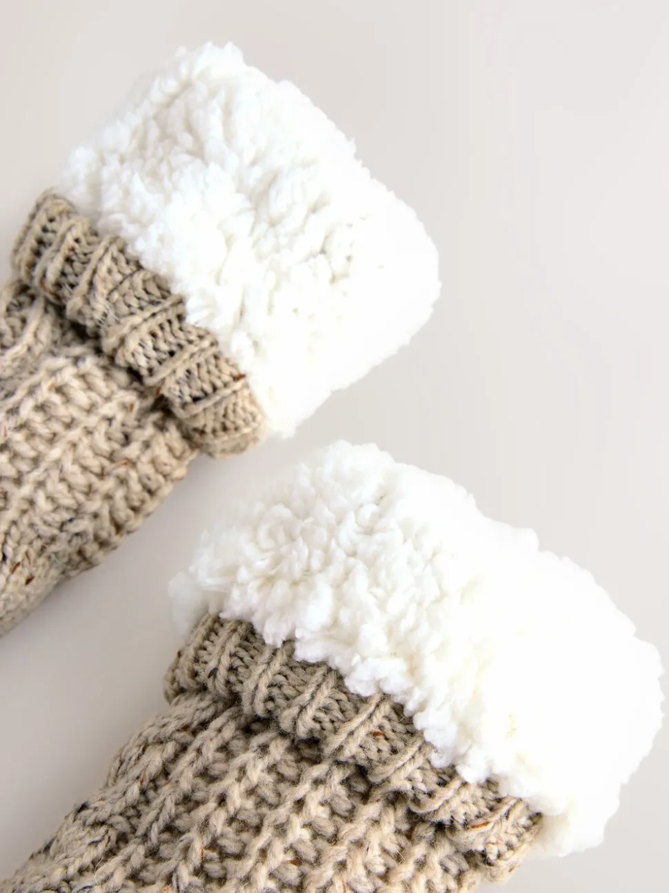 Neutral Borg Lined Neppy Cable Slipper Socks 1 Pack