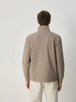Neutral Brown Dogtooth Long Sleeve Quarter Zip Jumper