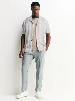 Neutral Brown Regular Fit Stripe Short Sleeve Jersey Shirt