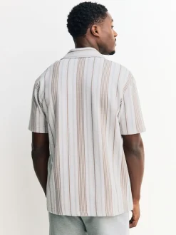 Neutral Brown Regular Fit Stripe Short Sleeve Jersey Shirt