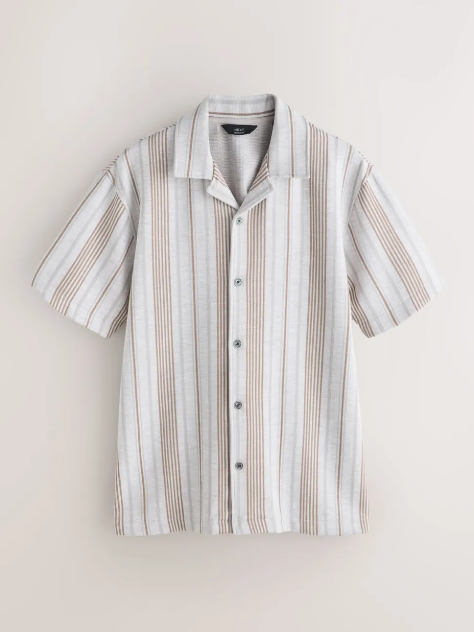 Neutral Brown Regular Fit Stripe Short Sleeve Jersey Shirt
