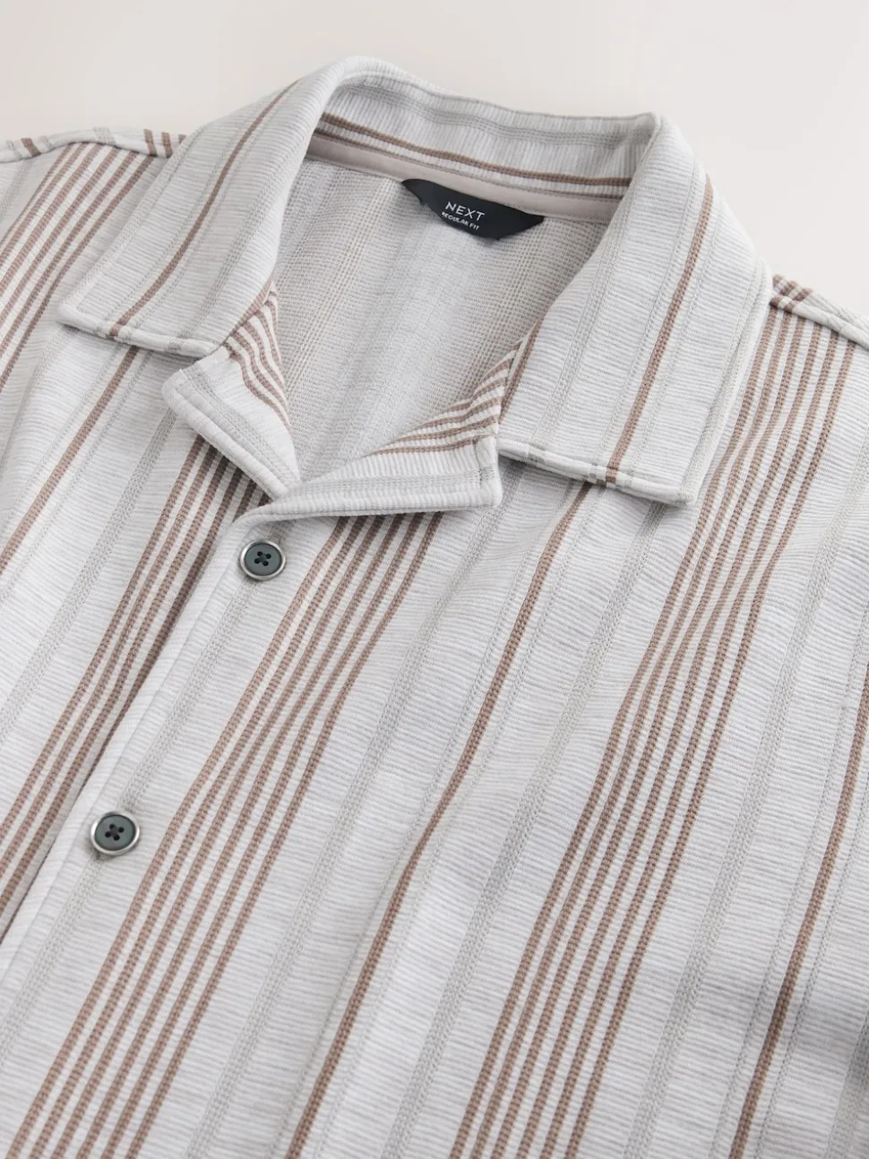 Neutral Brown Regular Fit Stripe Short Sleeve Jersey Shirt