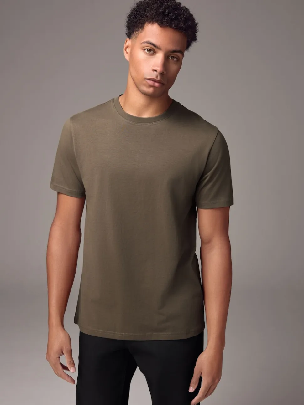 Neutral Brown Regular Fit Essential Crew Neck Cotton T-Shirt