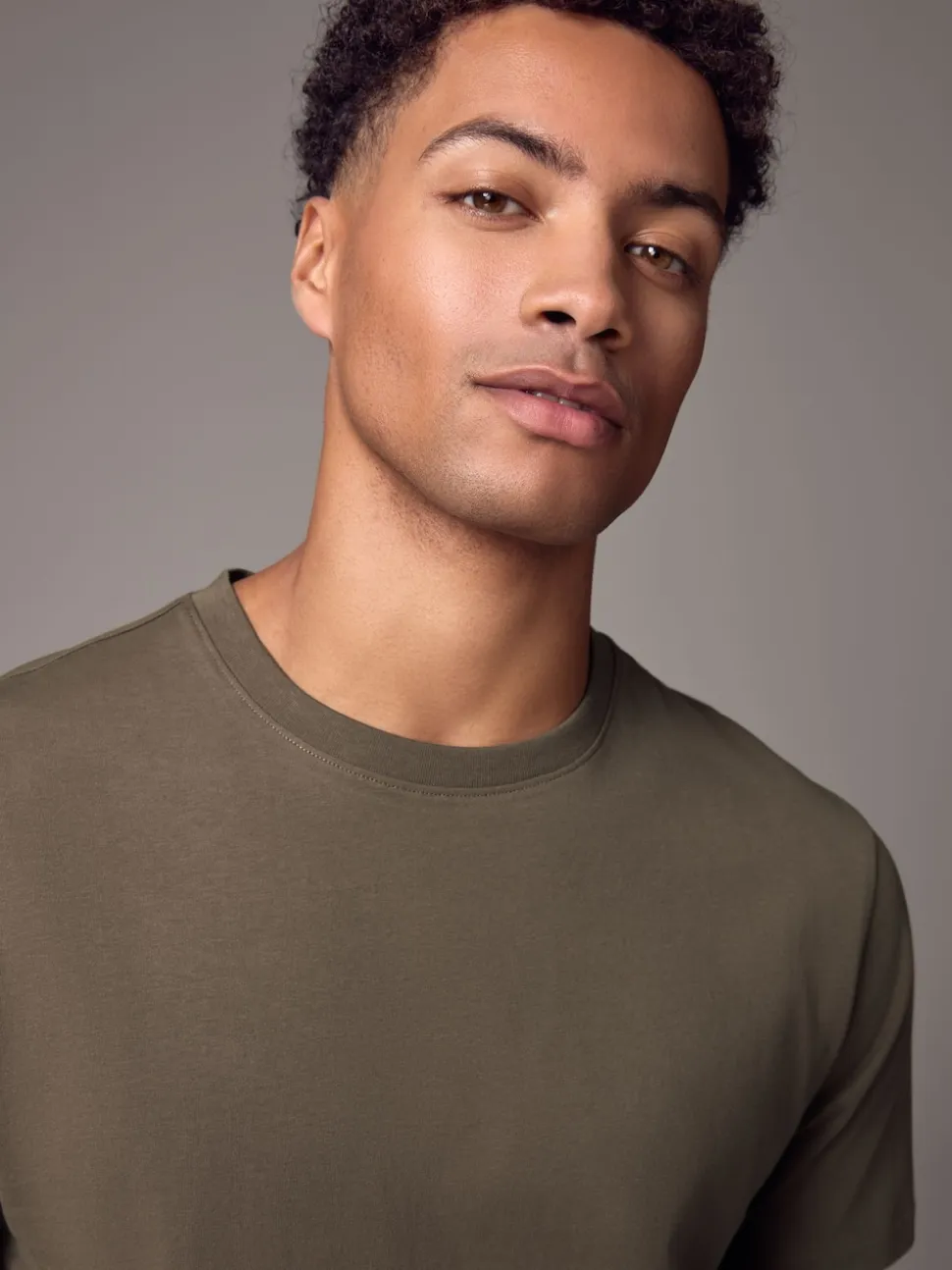 Neutral Brown Regular Fit Essential Crew Neck Cotton T-Shirt
