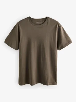 Neutral Brown Regular Fit Essential Crew Neck Cotton T-Shirt