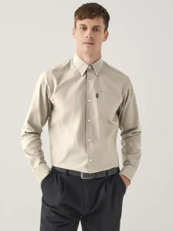 Neutral Brown Regular Fit Button Down Easy Iron Oxford Shirt