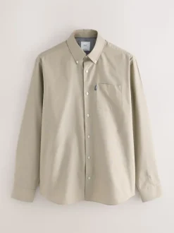 Neutral Brown Regular Fit Button Down Easy Iron Oxford Shirt