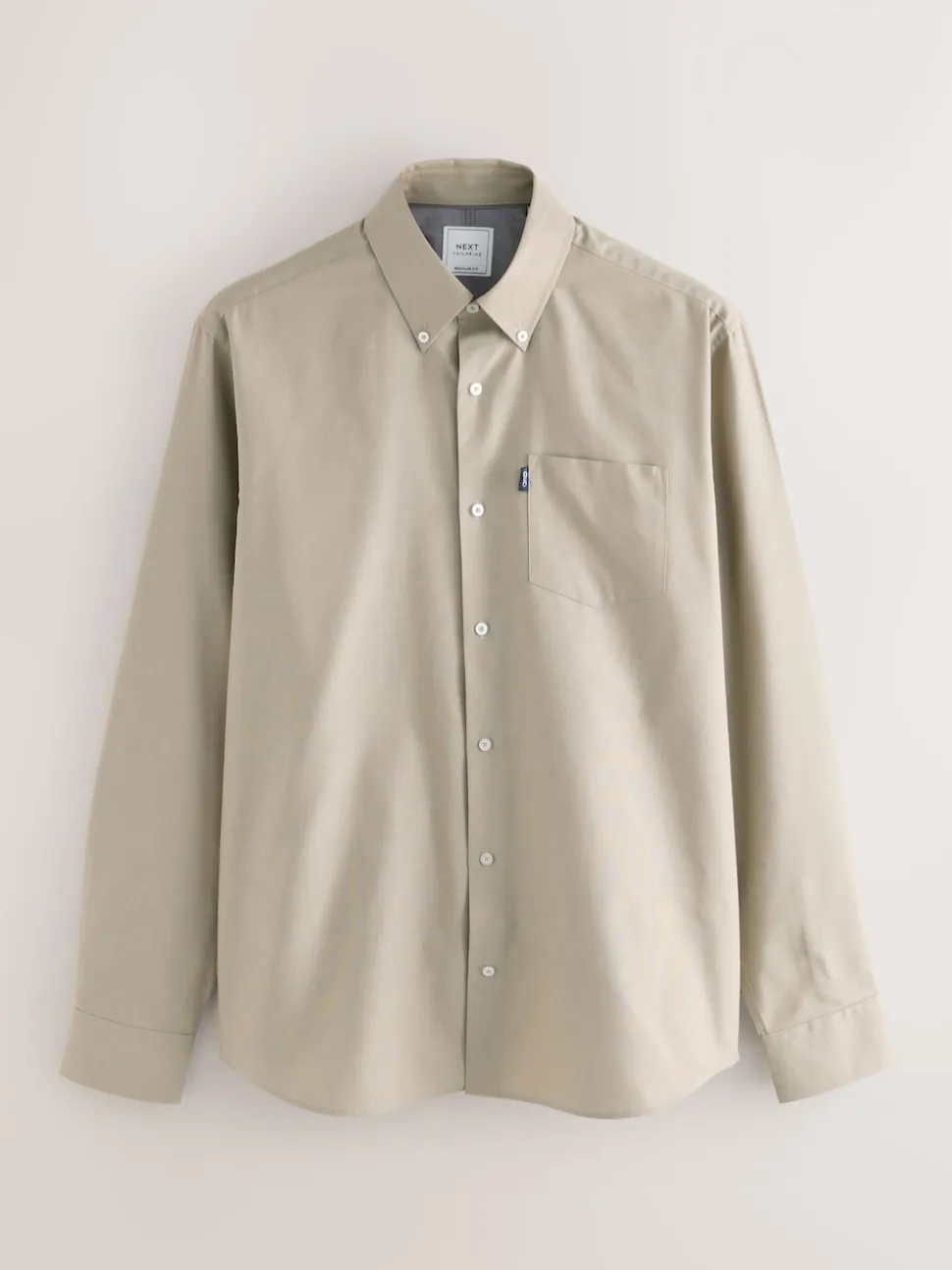 Neutral Brown Regular Fit Button Down Easy Iron Oxford Shirt