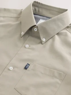 Neutral Brown Regular Fit Button Down Easy Iron Oxford Shirt