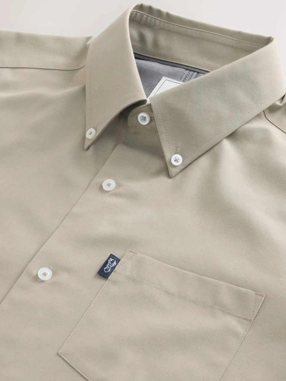 Neutral Brown Regular Fit Button Down Easy Iron Oxford Shirt