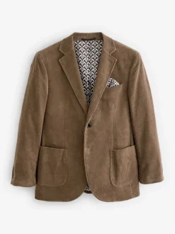 Neutral Brown Regular Fit Cord Blazer
