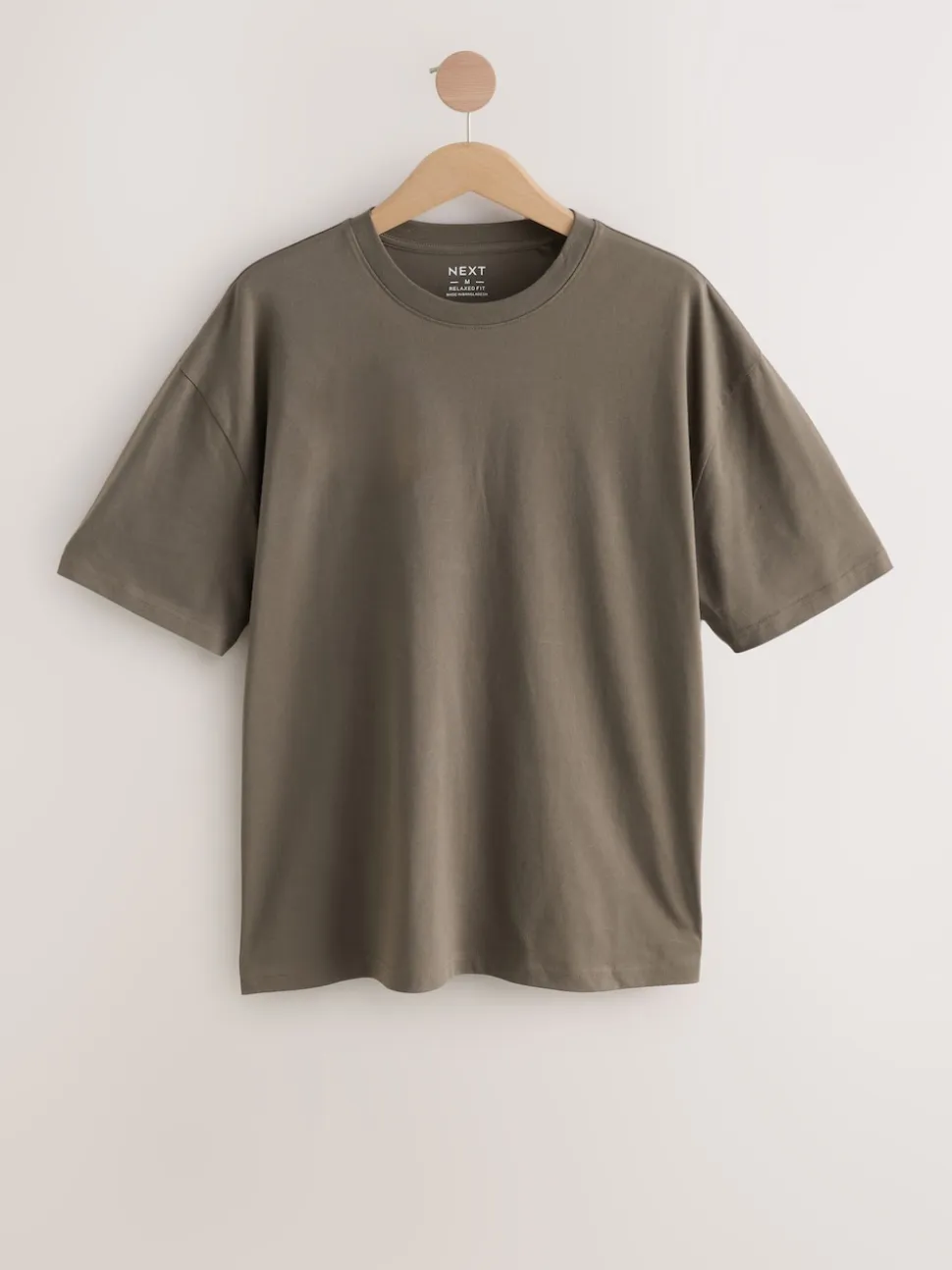 Neutral Brown Relaxed Fit Essential Crew Neck Cotton T-Shirt