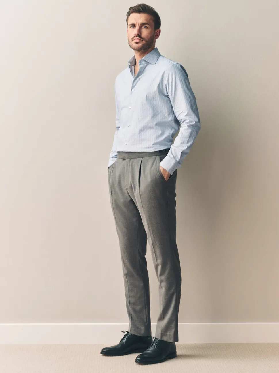 Neutral Brown Slim Fit Signature Premium Textured Shirt