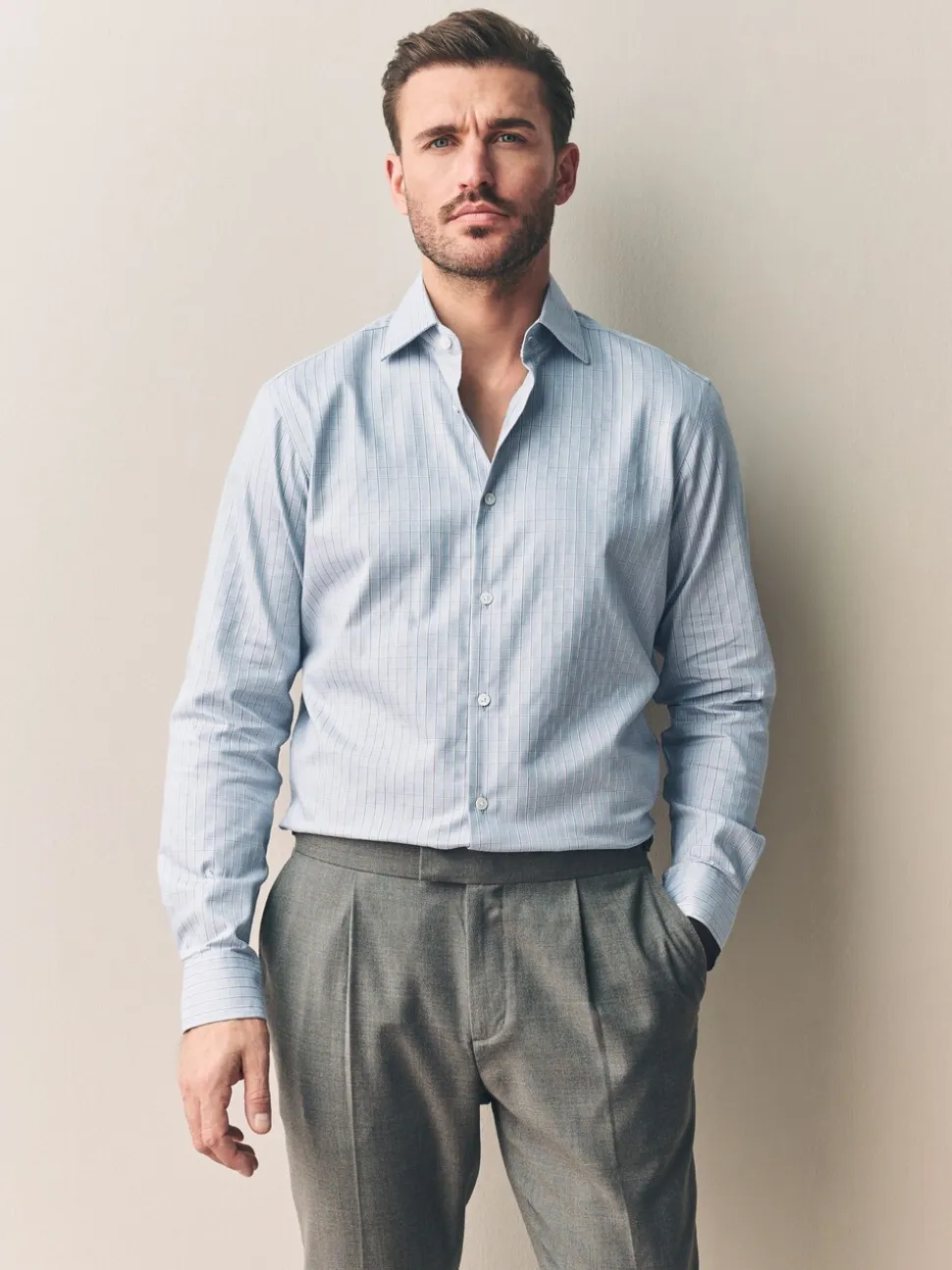 Neutral Brown Slim Fit Signature Premium Textured Shirt