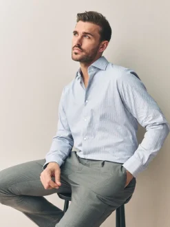 Neutral Brown Slim Fit Signature Premium Textured Shirt