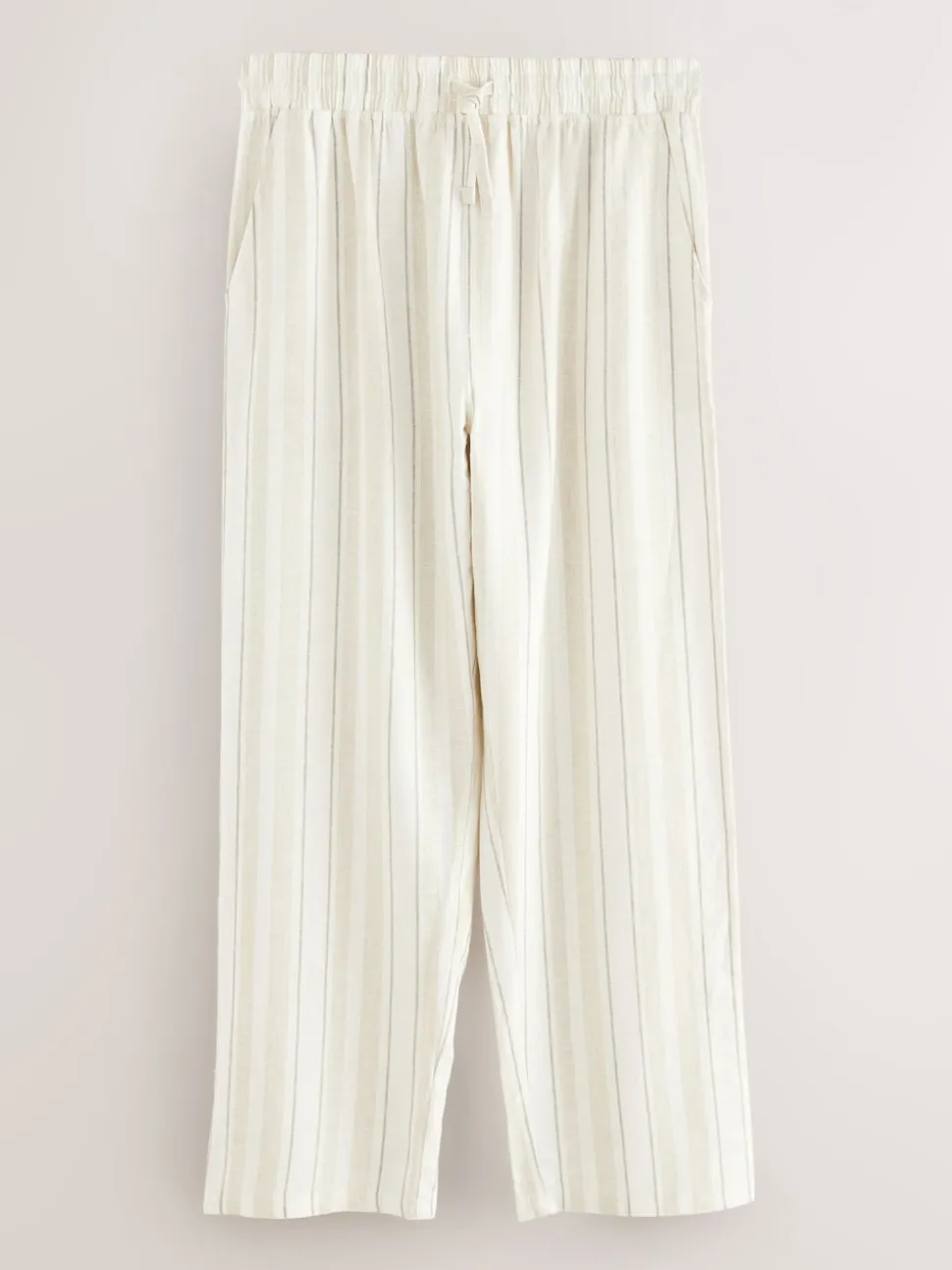 Neutral Brown Striped Linen Blend Woven Pyjamas Bottoms