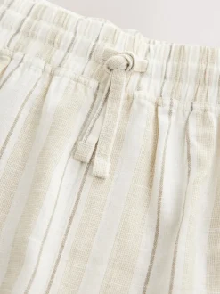 Neutral Brown Striped Linen Blend Woven Pyjamas Bottoms