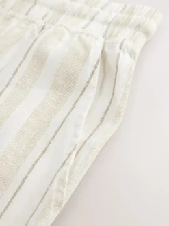 Neutral Brown Striped Linen Blend Woven Pyjamas Bottoms