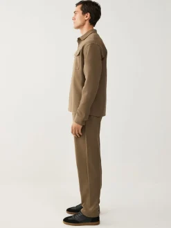 Neutral Brown Textured Twill Straight Leg Joggers