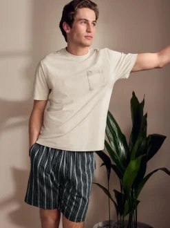 Neutral Brown/Black Woven Pyjamas Short Set