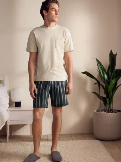 Neutral Brown/Black Woven Pyjamas Short Set