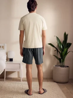 Neutral Brown/Black Woven Pyjamas Short Set