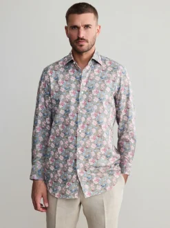Neutral Brown/Pink Slim Fit Signature 100% Cotton Floral Print Long Sleeve Shirt