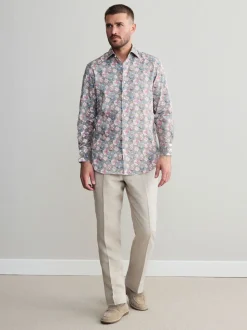 Neutral Brown/Pink Slim Fit Signature 100% Cotton Floral Print Long Sleeve Shirt