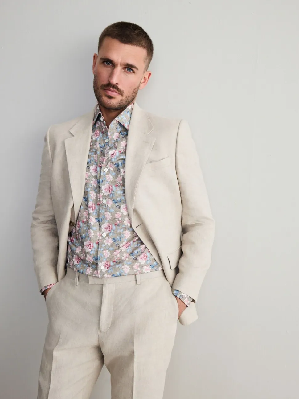 Neutral Brown/Pink Slim Fit Signature 100% Cotton Floral Print Long Sleeve Shirt