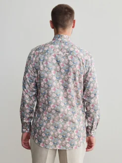 Neutral Brown/Pink Slim Fit Signature 100% Cotton Floral Print Long Sleeve Shirt