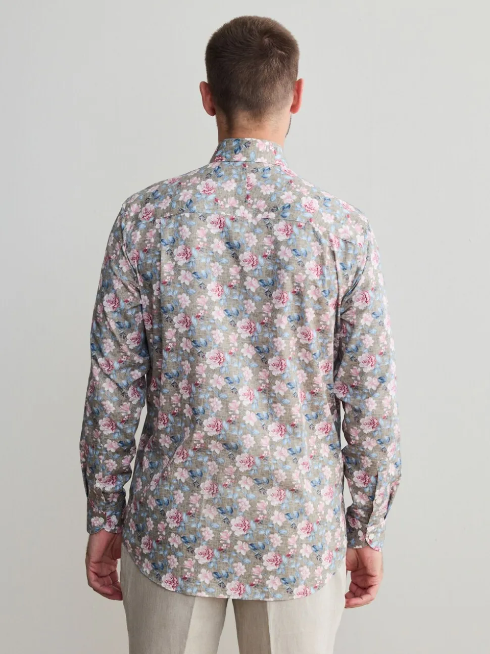 Neutral Brown/Pink Slim Fit Signature 100% Cotton Floral Print Long Sleeve Shirt