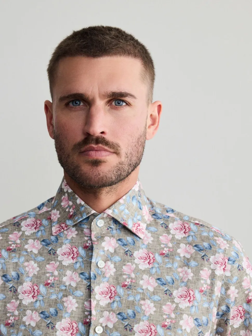 Neutral Brown/Pink Slim Fit Signature 100% Cotton Floral Print Long Sleeve Shirt