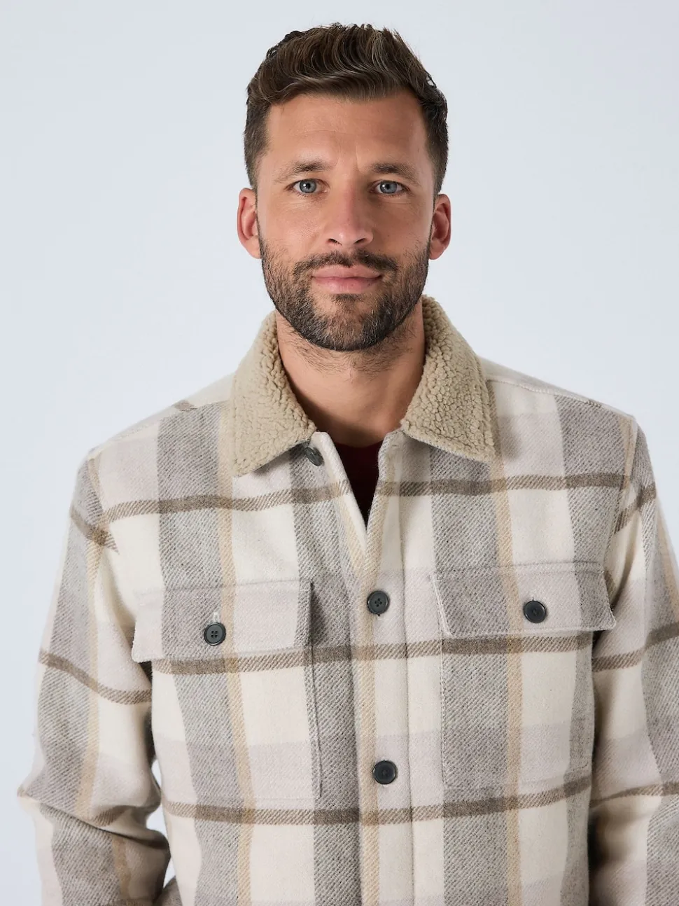 Neutral Check Borg Lined Shacket