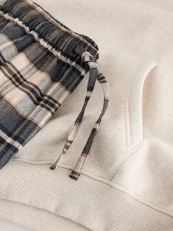 Neutral Check Bottoms Long Sleeve Hoodie Set