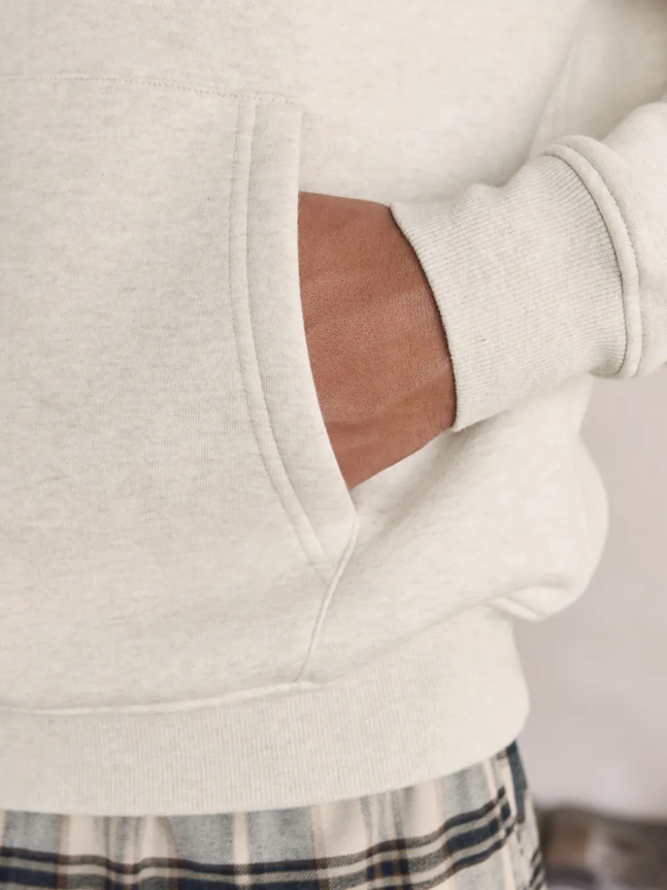 Neutral Check Bottoms Long Sleeve Hoodie Set