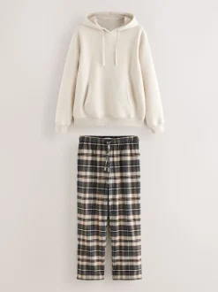 Neutral Check Bottoms Long Sleeve Hoodie Set
