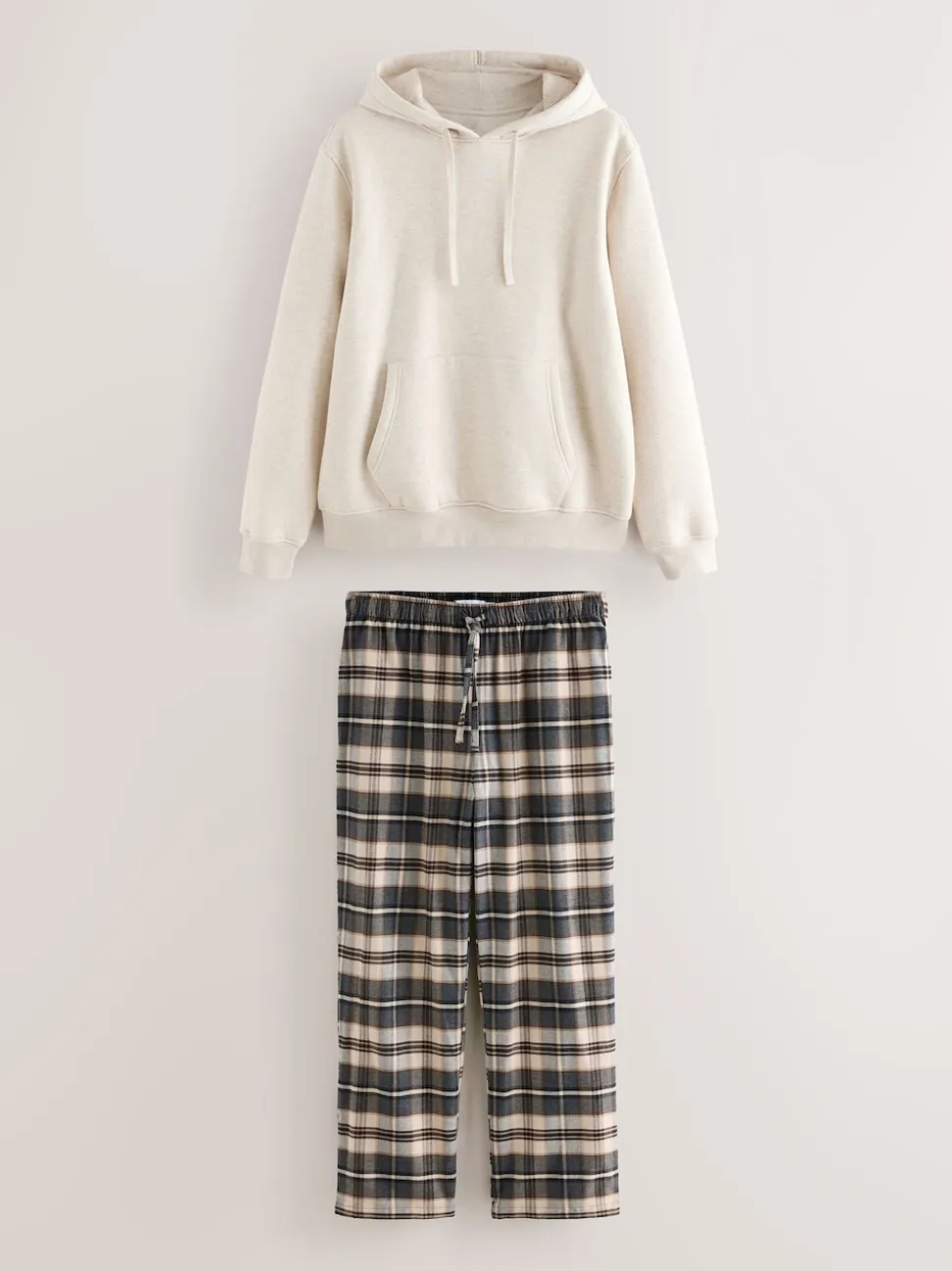 Neutral Check Bottoms Long Sleeve Hoodie Set